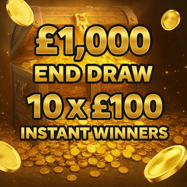 £1,000 end draw, 10 x £100 instant winners