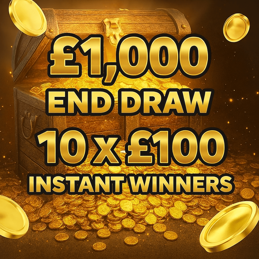 £1,000 end draw, 10 x £100 instant winners